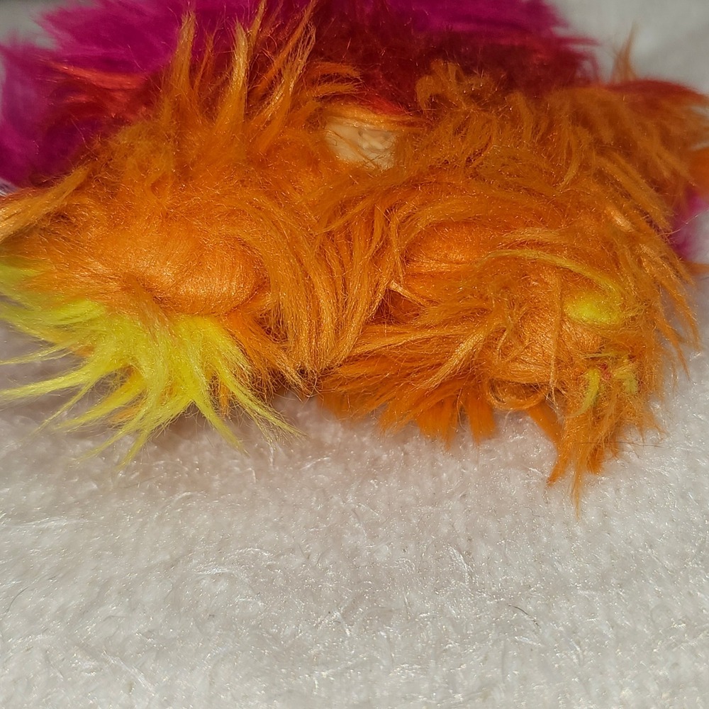 Zuru Fuggler Clip On Plush Monster Pink Orange Shaggy Fur Button Eyes Keychain - Picture 6 of 6